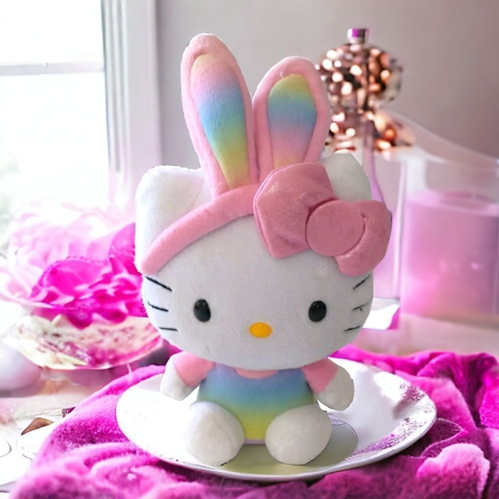 Ty Beanie Babies Hello Kitty Plush Sanrio Easter Bunny Ears Rainbow Pastels‎